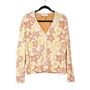 Vintage St. John Sport Orange Yellow Starfish Knit Cardigan Sweater L Novelty